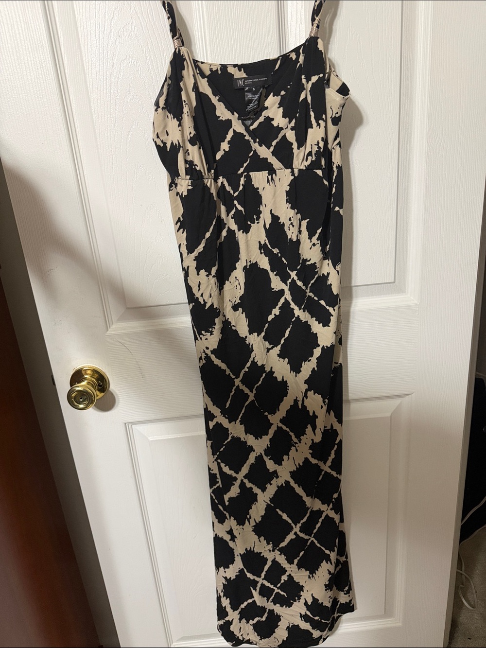 INC Black and Cream Abstract Maxi Dress (Petite Small)